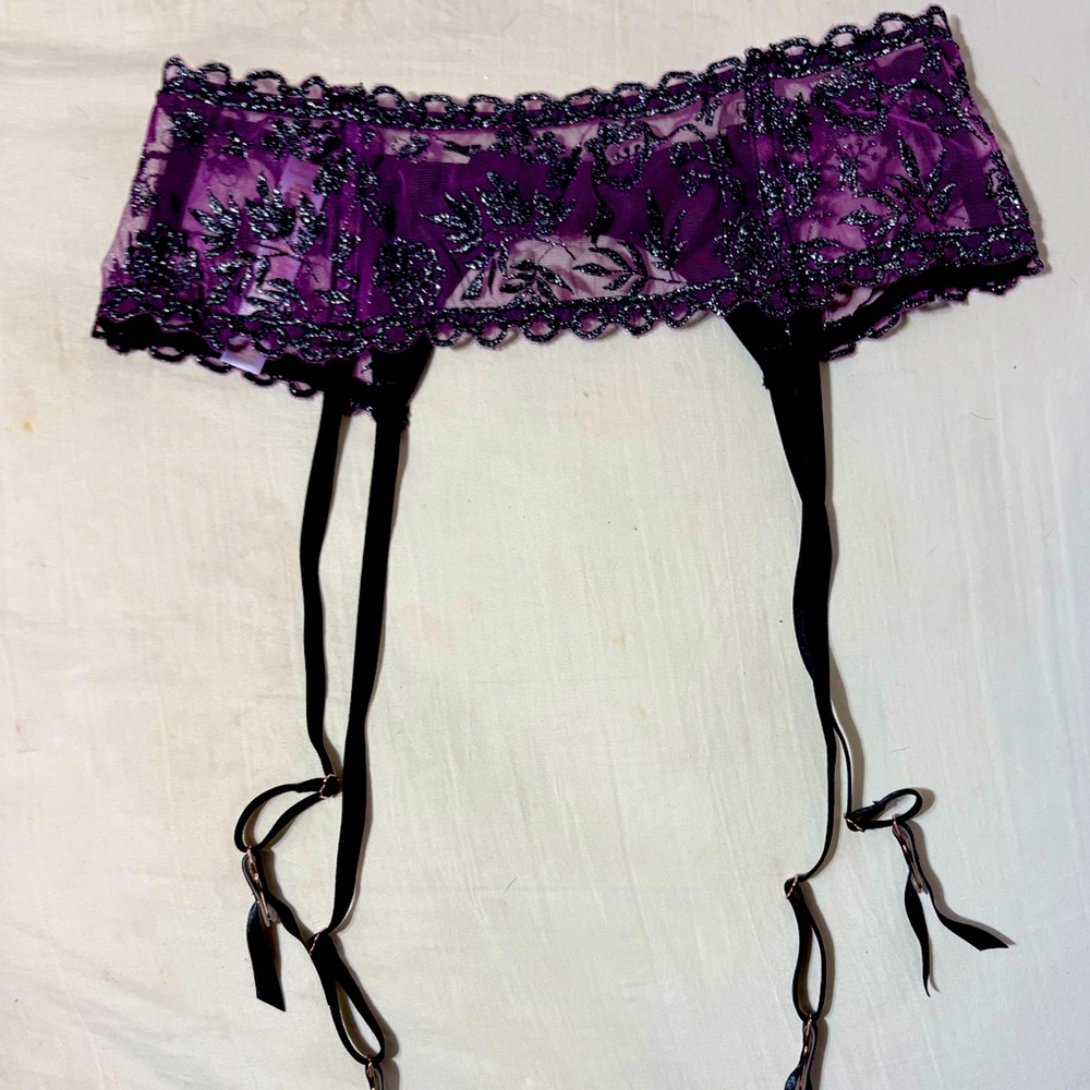 Purple Lace Garter Belt with Black Accents